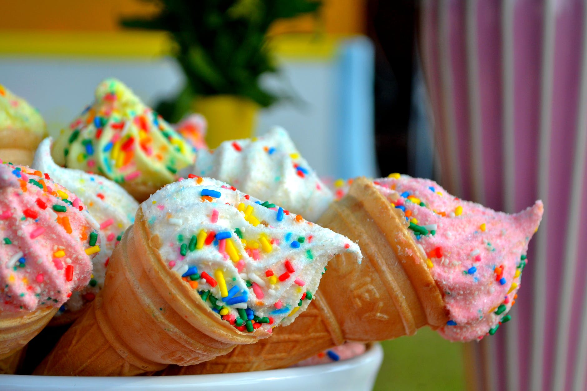 brown cone with white sprinkled icing